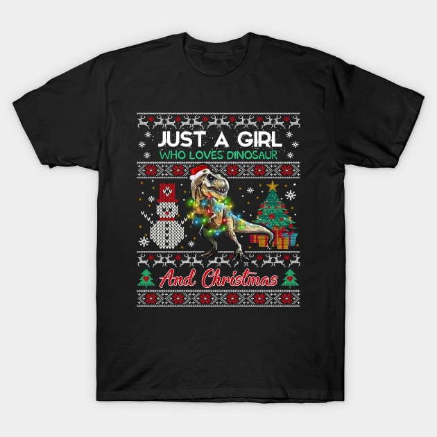 Just a girl who loves Dinosaurs and christmas T-Shirt by TeeAaron